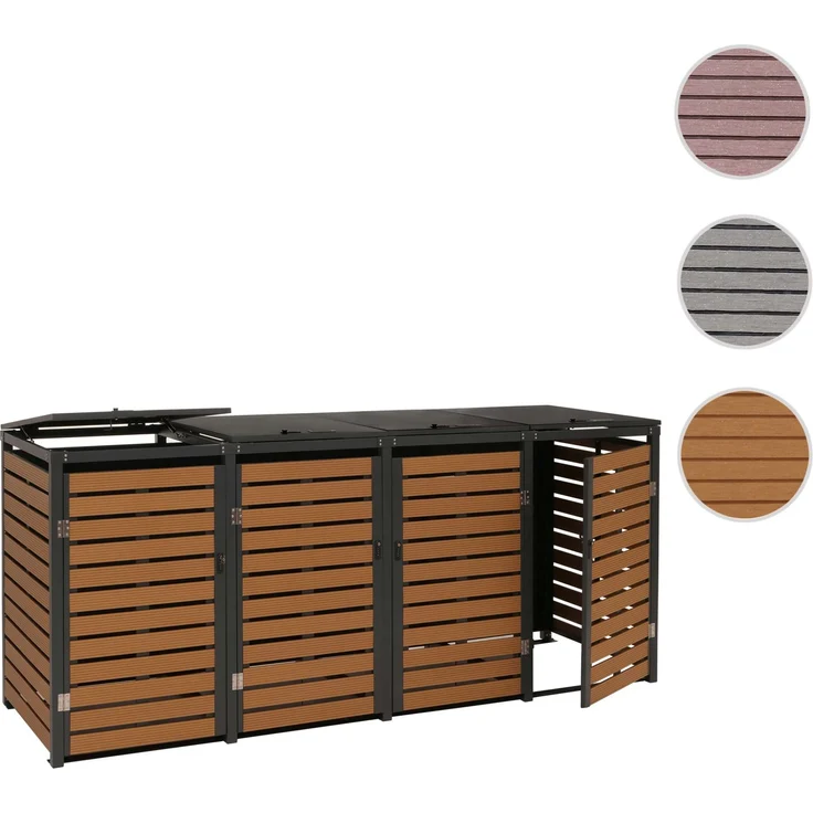 4er Mülltonnenverkleidung HWC-K14, Mülltonnenbox Mülltonnenabdeckung, 119x264x84cm WPC Metall 130kg ~ Teak-Optik – Bild 10