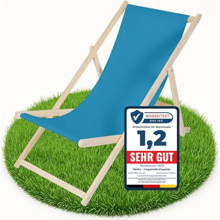 Melko Klappbarer Strandstuhl Holz Garten Sonnenliege mit verstellbarer Rückenlehne, Hellblau – Bild 1