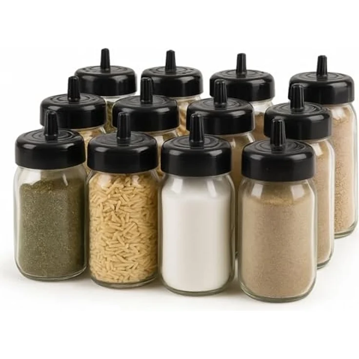 Jungengel Gewürzbehälter Gewürzdosen Set Glas 12-Teilig 330ml Gewürzgläser inkl. 12x Löffel, Glas mit Kunstoff-Deckel & Löffel (BPA-Frei), (12-tlg, 12 Gewürzgläser, jeweils mit einem speziellen Löffel), Transparentes Glas, Spülmaschinenkomform, Lebensm... – Bild 1