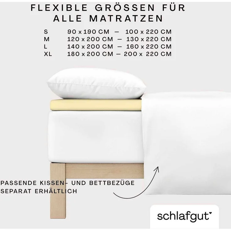 Schlafgut 'PURE TOPPER' Spannbettlaken, für Topper bis 10 cm Höhe, Yellow Mid, XL 180x200 cm - 200x220 cm, 100% Bio-Baumwolle – Bild 3