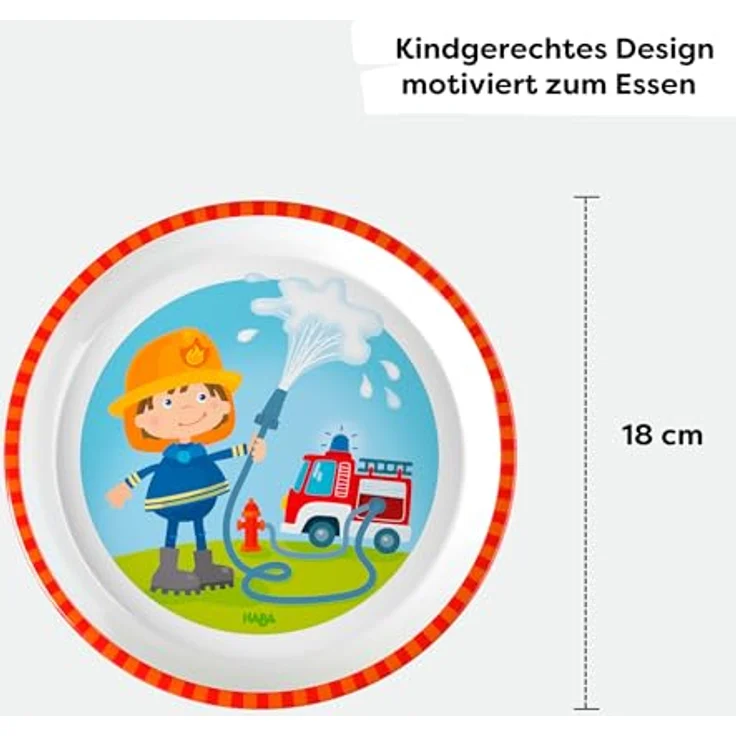 HABA Kinderteller Feuerwehr – Praktischer Melamin-Teller mit Bär-Motiv – Rutschfest – Spülmaschinengeeignet – Ab 12 Monaten – 1303692001 – Bild 4