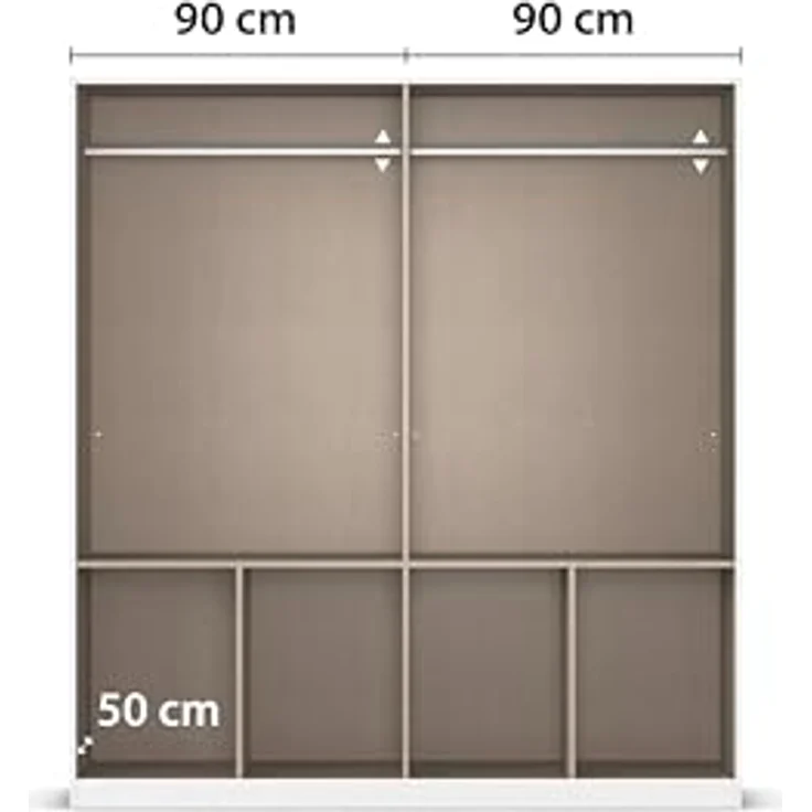 Rauch Möbel Aberdeen, Drehtürenschrank, Kleiderschrank, Garderobe, 4-türig, 8 Schubladen in Absetzung Grau metallic, Schwarz, Farbe Grau metallic/Hochglanz weiß, Griffe Grau metallic, 181 x 197 x 54 cm – Bild 9