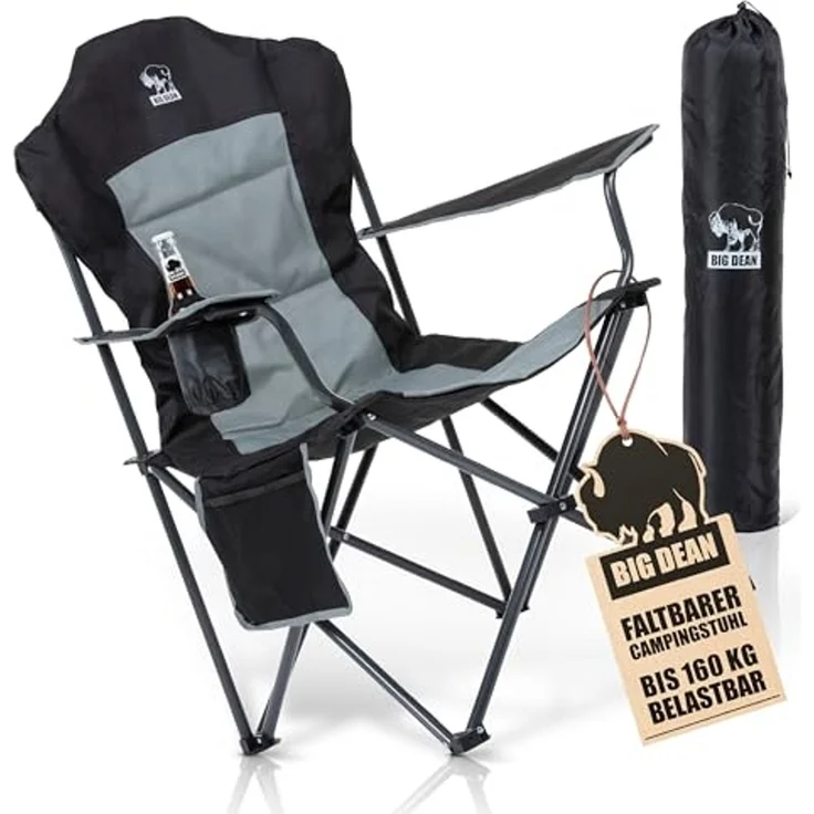BigDean Campingstuhl Luxus Campingstuhl Faltbar 160 KG Belastbar Ultragroß mit Hochlehner (Packung, 1 St), Outdoor-Komfort mit höchstem Niveau – Bild 1