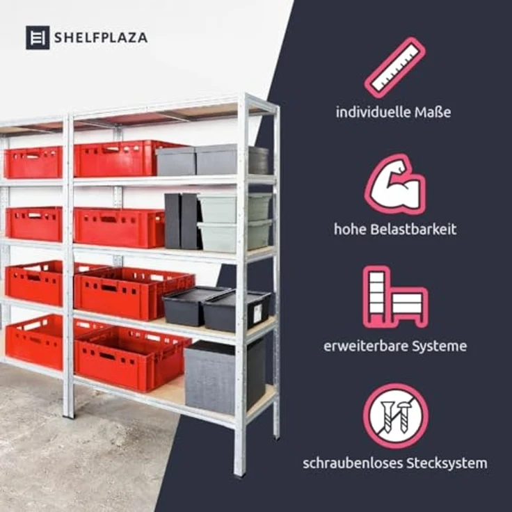shelfplaza BLACK 90x70x60 cm Schwerlastregal in schwarz mit 3 Böden und 175 kg Traglast pro Boden – Bild 4
