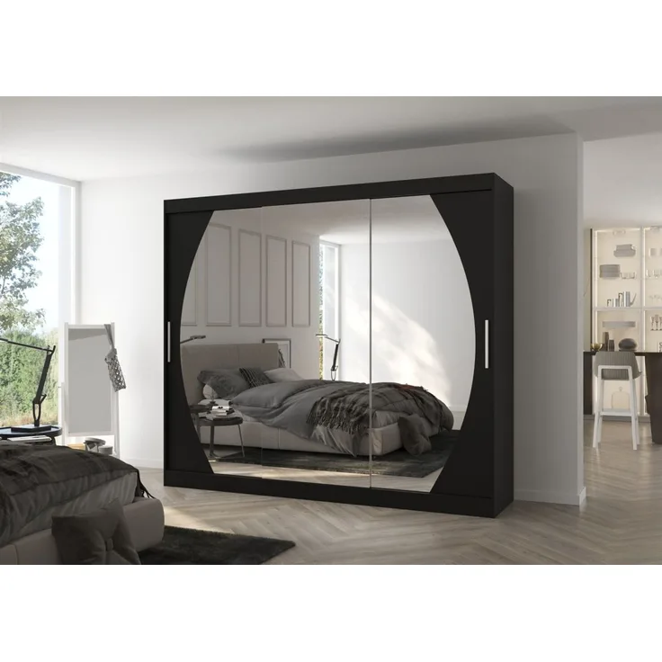 Schiebetürenschrank Schrank Nr. 520 in Schwarz- Spiegel 250 x 215 x 58 cm
