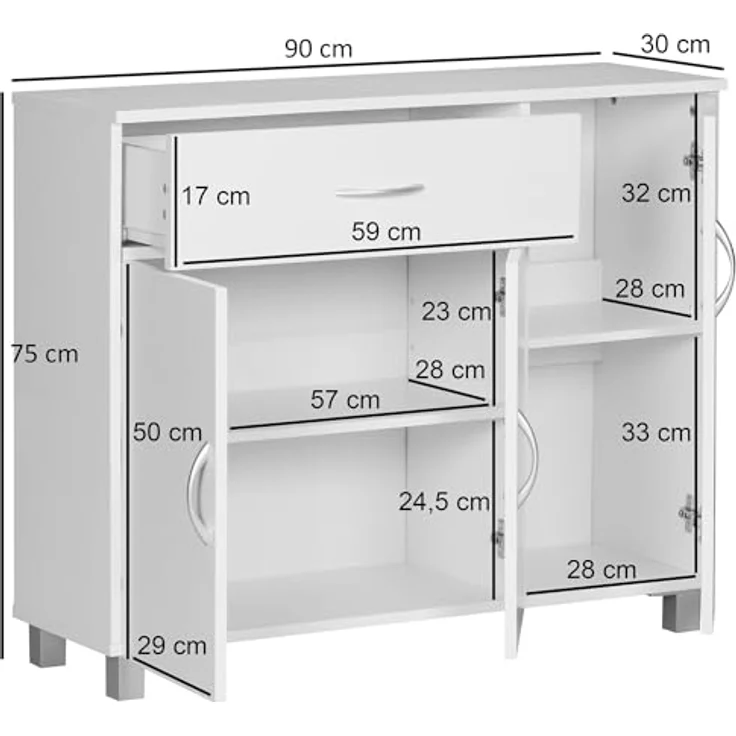 MID.YOU Sideboard, Holzwerkstoff, 2 Fächer, 1 Schublade, stehend, 90x75x30 cm, Wohnzimmer Möbel – Bild 3