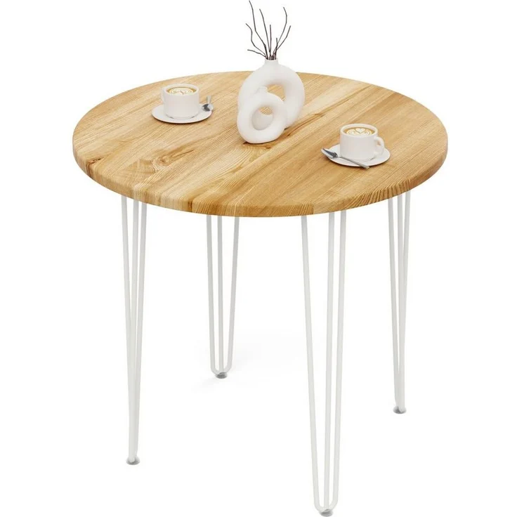 LAMO Manufaktur Esstisch Tisch rund 80 cm Stärke: 28mm, Farbe: Rustikal, Beine: Elfenbein (1 Tisch), Holztisch rund, Esstisch für 2 Personen Runder Tisch für Küche – Bild 5