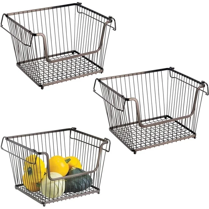 mDesign Allzweckkorb Gitterbox Aufbewahrungkorb 3er Set stapelbar Metall Bronze – Bild 9