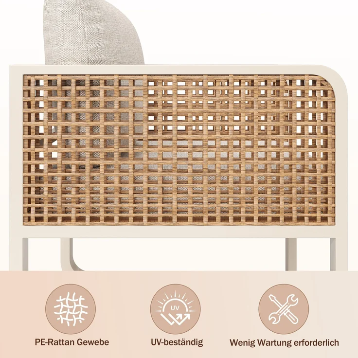 Merax Gartenlounge-Set für 6-7 Personen, PE-Rattan Sitzgruppe inkl. Beistelltisch, Gartensofa mit waschbaren Kissen, Beige – Bild 8