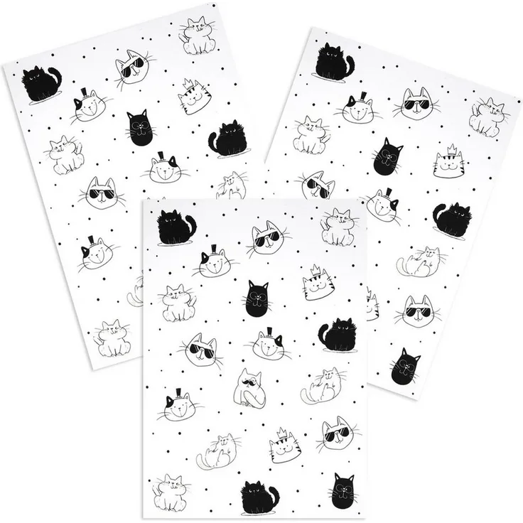 Kracht Geschirrtuch Cool Cat, (Set, 3-tlg, 3-teilig), 3er Pack Geschirrtücher (3 Stück), ca. 50 x 70 cm, Halbleinen bedruckt