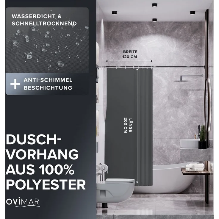 ovimar Duschvorhang Breite 120.00 cm (1-tlg), aus Polyester in Dunkelgrau zur Zum Aufhängen – Bild 2