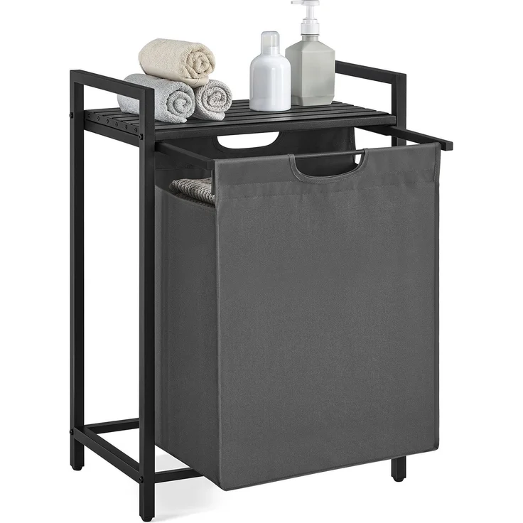 Vasagle Wäschekorb ausziehbar, Metallrahmen Dunkelgrau, 65 L / 50 x 33 x 72 cm – Bild 1