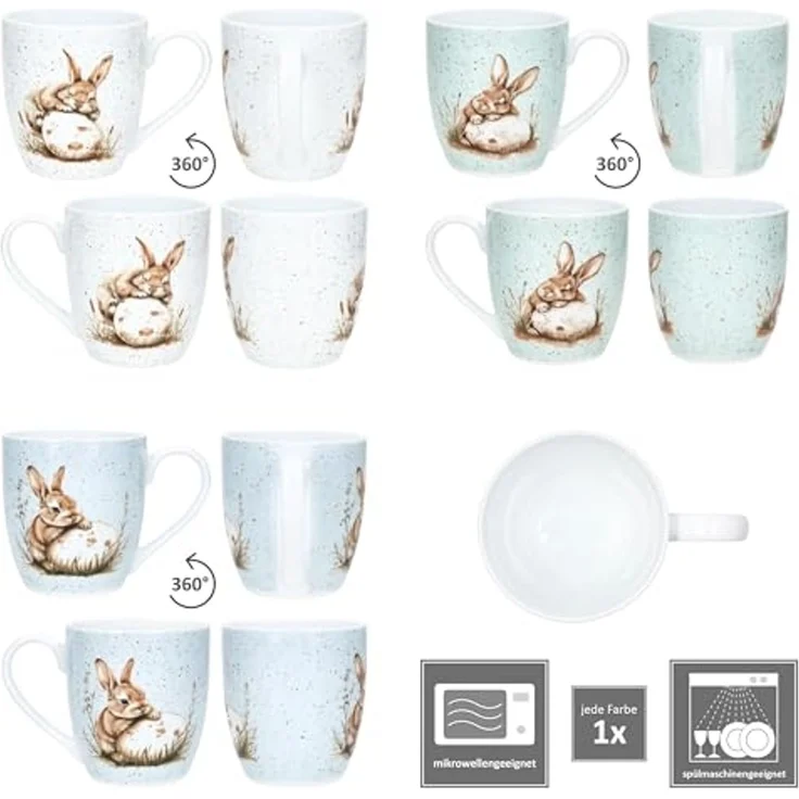 Ritzenhoff & Breker Becher Ritzenhoff 3er Set Jumbobecher Bunny 400ml Hase Ostern Weiß Grün Blau, Porzellan – Bild 4