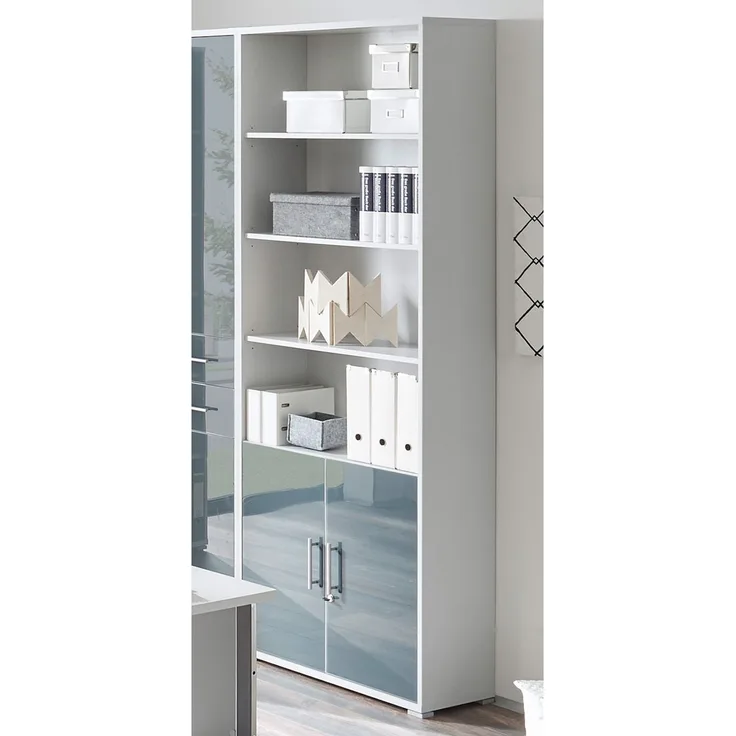 Aktenschrank >Olivia< in lichtgrau aus Glas - 79x220x35cm (BxHxT)