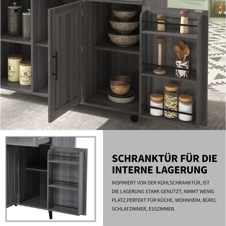 Küchenwagen 129x71x91,5 cm mit ausklappbarer Tischplatte, Schubladen und Rollen – Bild 8
