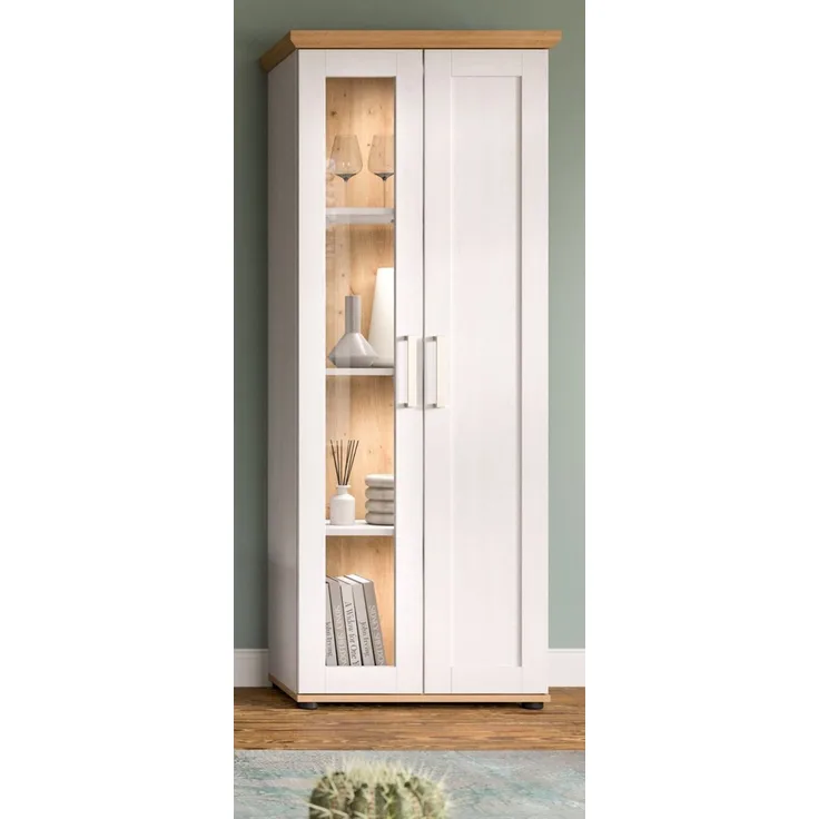 Vitrine Mirano in weiß Lärche Landhaus 64 x 161 cm