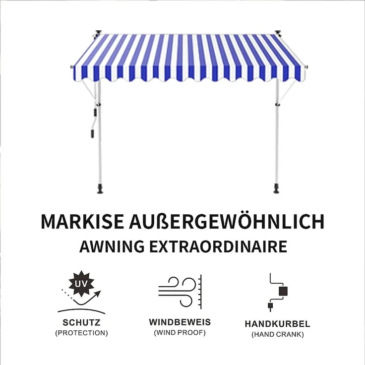 Klemmmarkise 250cm Balkon Sonnenschutz Creme Sonnensegel Terrasse Windschutz – Bild 3