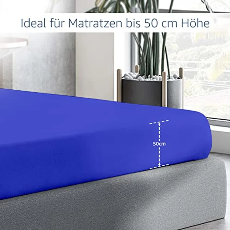 Amago - Spannbetttuch, 50 cm Steg, 100 prozent Baumwolle, 180x200 cm - Blau – Bild 6