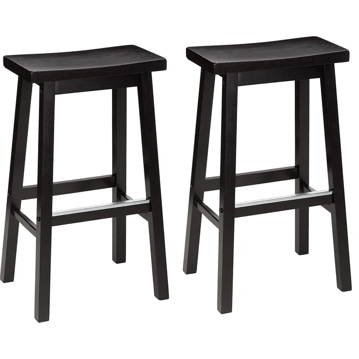 Amazon Basics Hocker für Küchentheke, Sitzfläche aus Massivholz, 74 cm hoch, Schwarz, 2 Stück