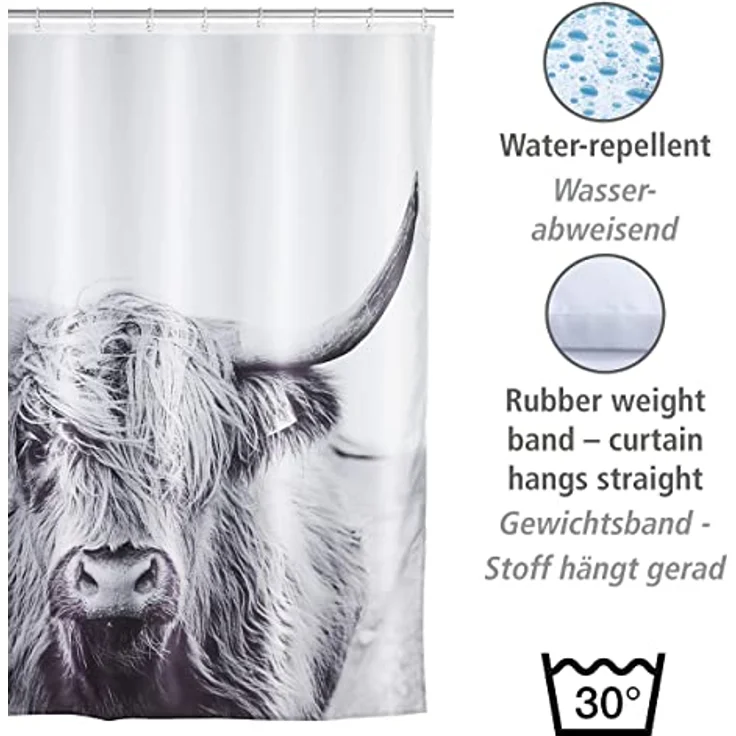 WENKO YAK Duschvorhang 180 x 200 cm, Weiß/Grau – Bild 4