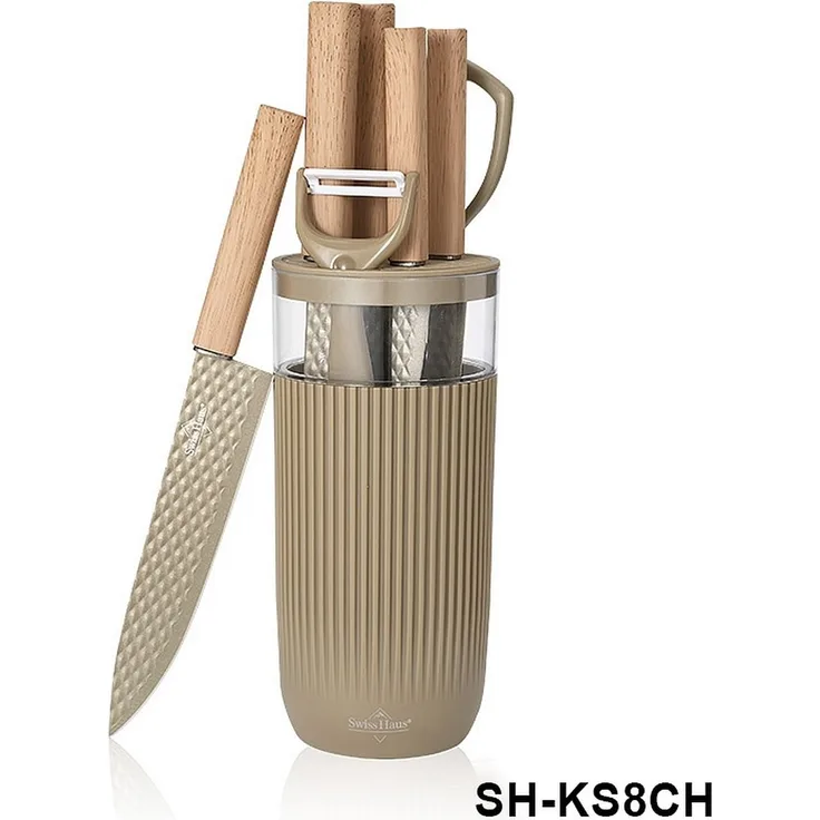 Messer Kochmesser Messerständer Messerset 8-tlg Champagner Swiss Haus SH-KS8CH