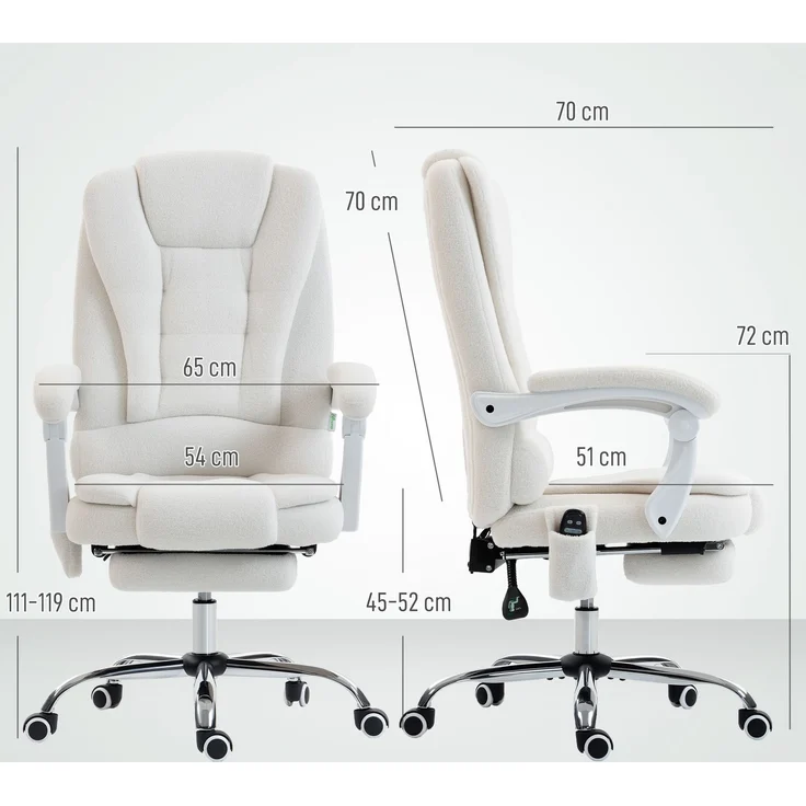 MELAYR, Chefsessel mit Massagefunktion, Heizung, höhenverstellbarer Rückenlehne, 77 x 35 x 65 cm, Weiß – Bild 5