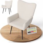 Juskys Ohrensessel Odense ohne Hocker, TV- & Lesesessel in Bouclé, hohe Lehne, Metallbeine, komfortabler Stoffbezug, pflegeleicht – Beige