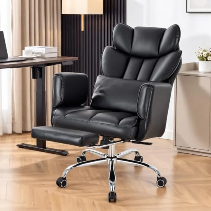 MALOL Bürostuhl Ergonomisch, 360° Drehbar Chefsessel mit Fußstütze, 102°-127° verstellbare Rückenlehne, 7 cm Höhenverstellbar, Belastbar bis 180 kg, Komfortsessel für Home Office & Gaming, Schwarz – Bild 2