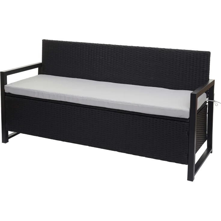 MCW Poly-Rattan 3er Sitzbank F39, anthrazit mit grauen Kissen, Staufach 215 Liter, wasserabweisend, TÜV-zertifiziert