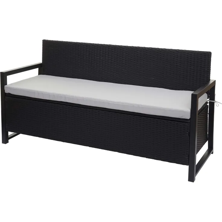 MCW Poly-Rattan 3er Sitzbank F39, anthrazit mit grauen Kissen, Staufach 215 Liter, wasserabweisend, TÜV-zertifiziert