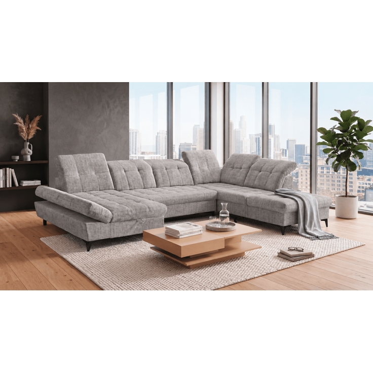 Wohnlandschaft Mercy von ED Exciting Design mit Schlaffunktion und Bettkasten im Glow Flachgewebe – Bild 4
