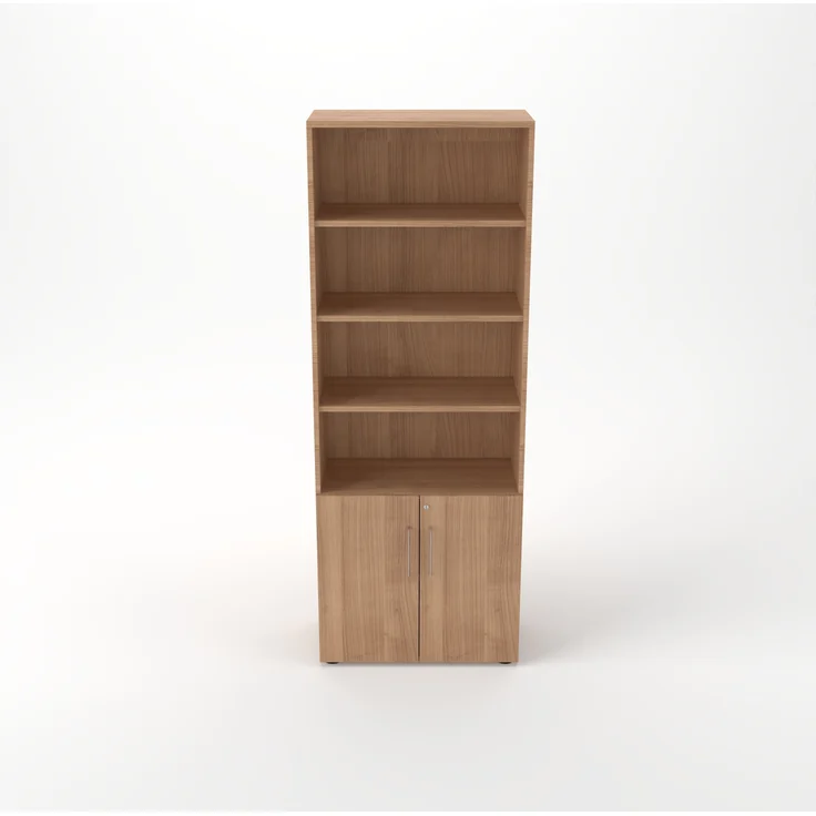 Rheinland Möbel Flügeltürenschrank Cabino 80×42×216 cm – abschließbarer Aktenschrank 2OH mit Regalaufsatz 4OH in Nussbaum mit 110° Drehtüren & Metallgriff – Bild 3