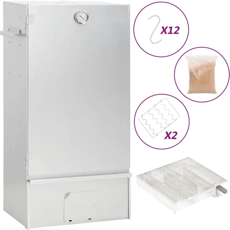 vidaXL Räucherofen mit Kaltrauchgenerator, Verzinkter Stahl, 44,5 x 29 x 83 cm, 15.32 kg, ohne Glasfenster – Bild 1