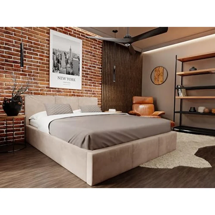 Muralo Polsterbett mit Bettkasten und Kopfteil, Metallgestell, lieferbar in Beige, ohne Matratze, 180x200 cm – Bild 7