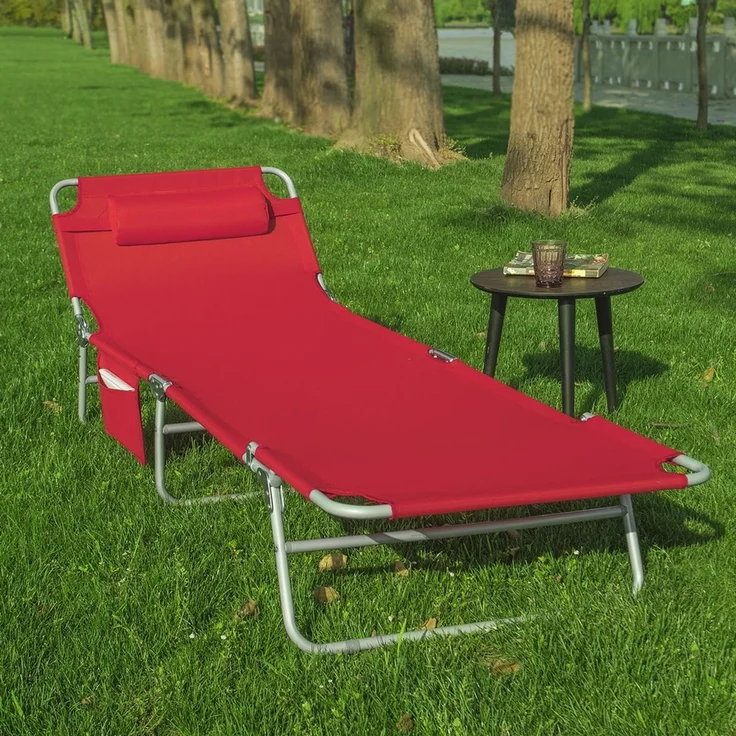 SoBuy OGS35-R Sonnenliege, Textilgewebe, Lackiert, Rot, 149 x 29 x 62 cm – Bild 2