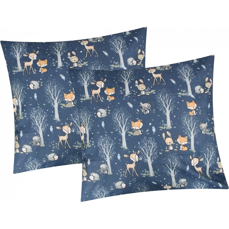Heubergshop Kissenbezug, (2 Stück), 40x40 cm Rehe Bäume Waldtiere 100% Baumwolle Kinder (Waldtiere-40x40) – Bild 1