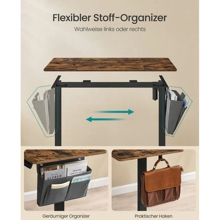Songmics Höhenverstellbarer Schreibtisch elektrisch, 60x120 x (72-120) cm, Verstellbarer Tisch, Memory-Funktion für 4 Höhen, für Homeoffice, Arbeitszimmer, vintagebraun – Bild 4