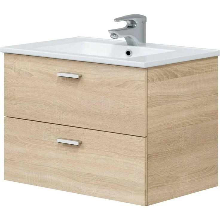 Dmora - Badezimmermöbel Denison, Badezimmerschrank, Mehrzweckschrank, Hängeschrank mit Spiegel, 70x45 h50 cm, Eiche – Bild 4