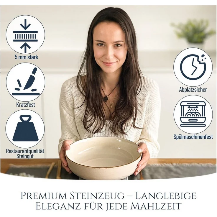 PURE LIVING INTERIOR DESIGN Geschirr-Set Steingut Teller Groß 6 Personen Rustic TESTSIEGER, Hochwertiges Landha (1-tlg), 1 Personen, Steingut, Authentischer Landhausstil, Reaktive Glasur – jedes Stück ein Unikat,… – Bild 3