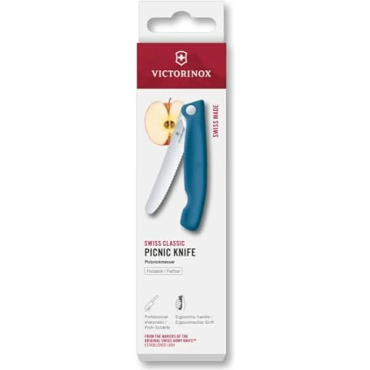 Victorinox Swiss Classic Faltbares Picknick-Messer für Wanderungen, Obst, Gemüse, Brötchen, Wurst, mit Wellenschliff, Extra Scharf, Blau – Bild 5