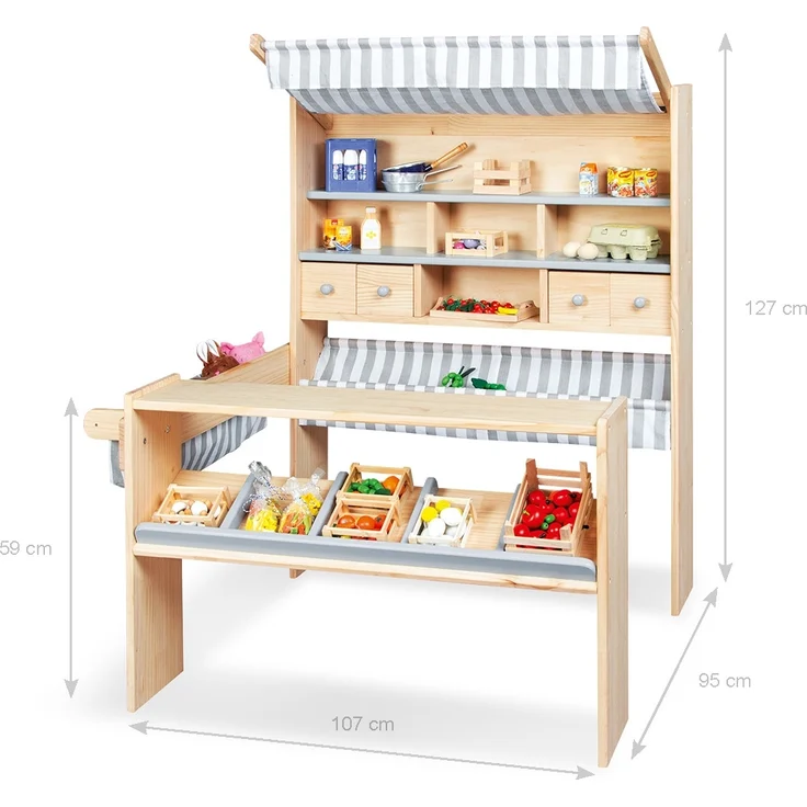 Pinolino 'Lucy' Marktstand, geeignet für Kinder von 2-8 Jahren, Kiefer / MDF, natur / grau, 107 x 95 x 127 cm – Bild 2