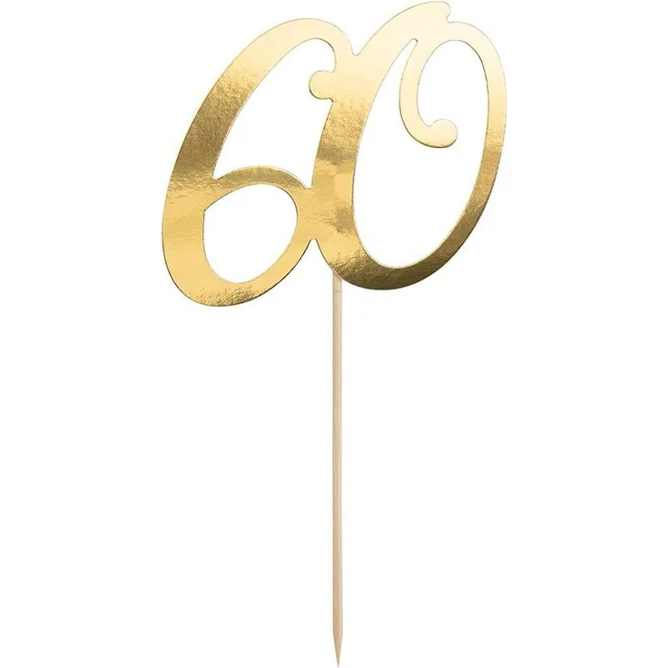 PartyDeco Geburtstagstorte Topper - Topper 60. Geburtstagszahl 60 in Gold- Gold Höhe ca. 21 cm 1 STK. Kuchen Dekoration Cupcake Topper für Geburtstag Jahrestag Runde Geburtstag