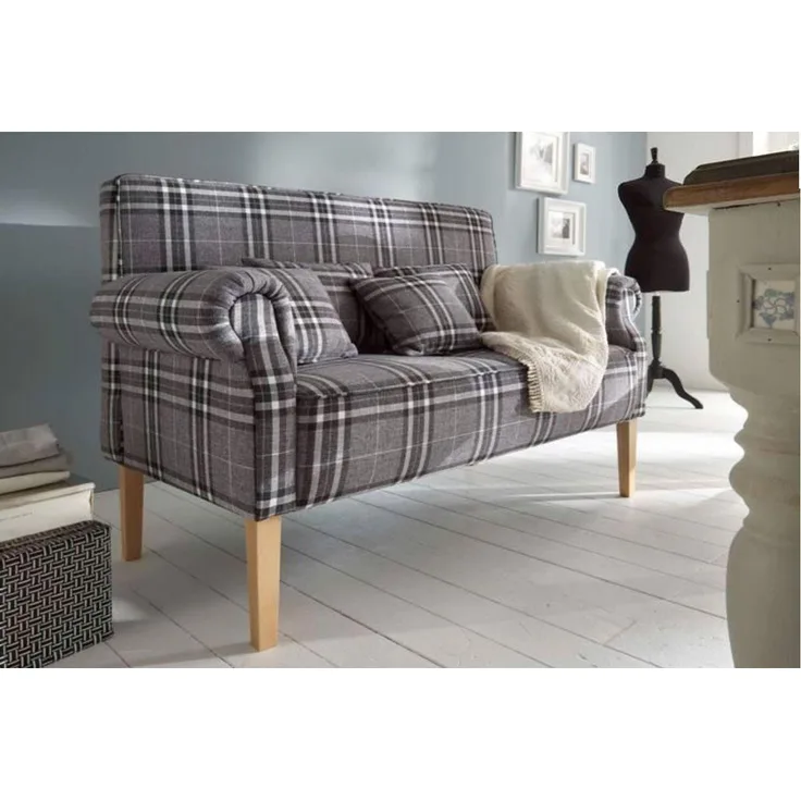2-Sitzer Küchensofa 'Antoni', Stoff grau kariert, 138 cm