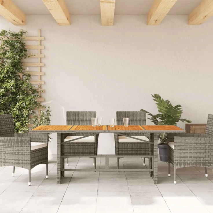 Gartentisch, Balkontisch mit Akazienholz-Platte Grau 190 x 80 x 75 cm Poly Rattan – Bild 3