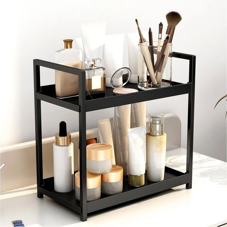 GarveeMore Ablageregal Küchenthekenregal mit 2 Ebenen,Schreibtisch-Aufbewahrung,Gewürzregale, für Badezimmer,Küche,Wohnzimmer,Schlafzimmer,Frisiertisch – Bild 3