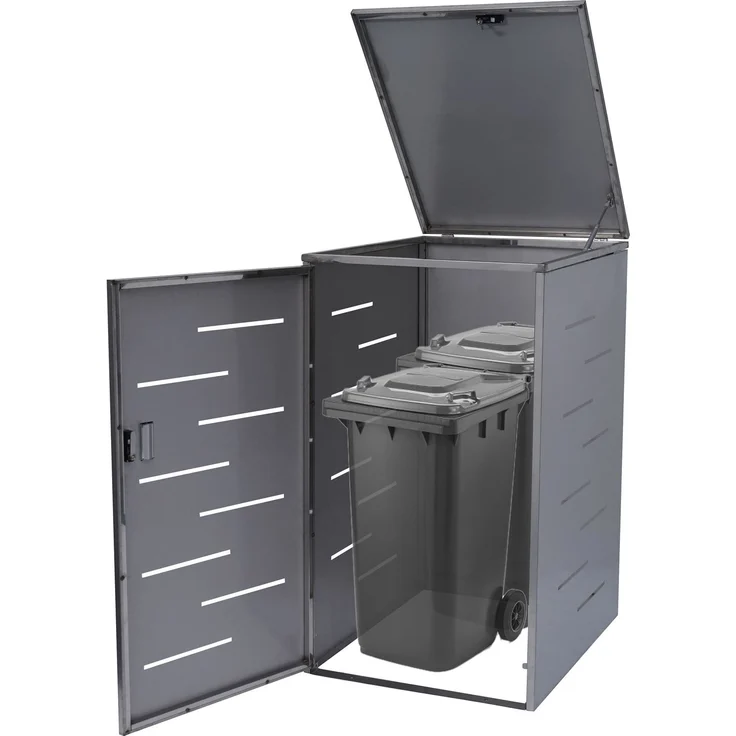 XL 1er-/2er-Mülltonnenverkleidung HWC-E83, Mülltonnenbox, erweiterbar 116x71x98cm ~ Edelstahl 35kg – Bild 1