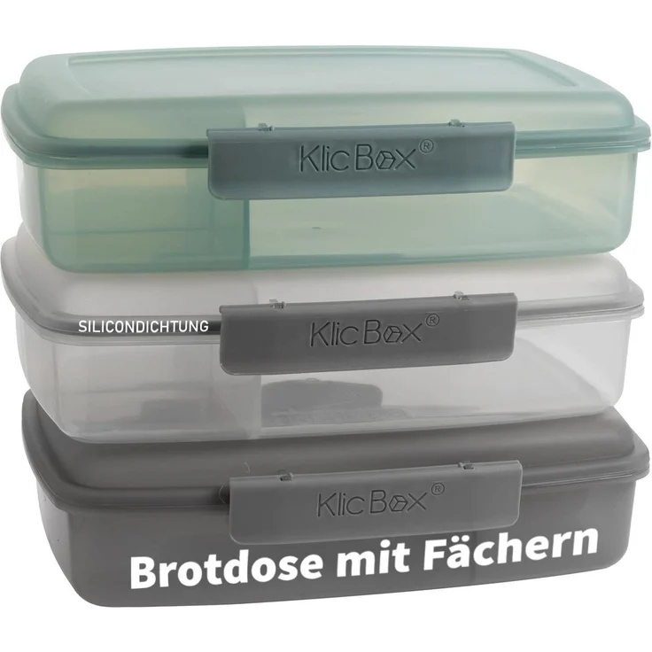 Centi Lunchbox Brotdose mit Fächern und Clickverschluss, Kunststoff, (3er-Set) – Bild 3