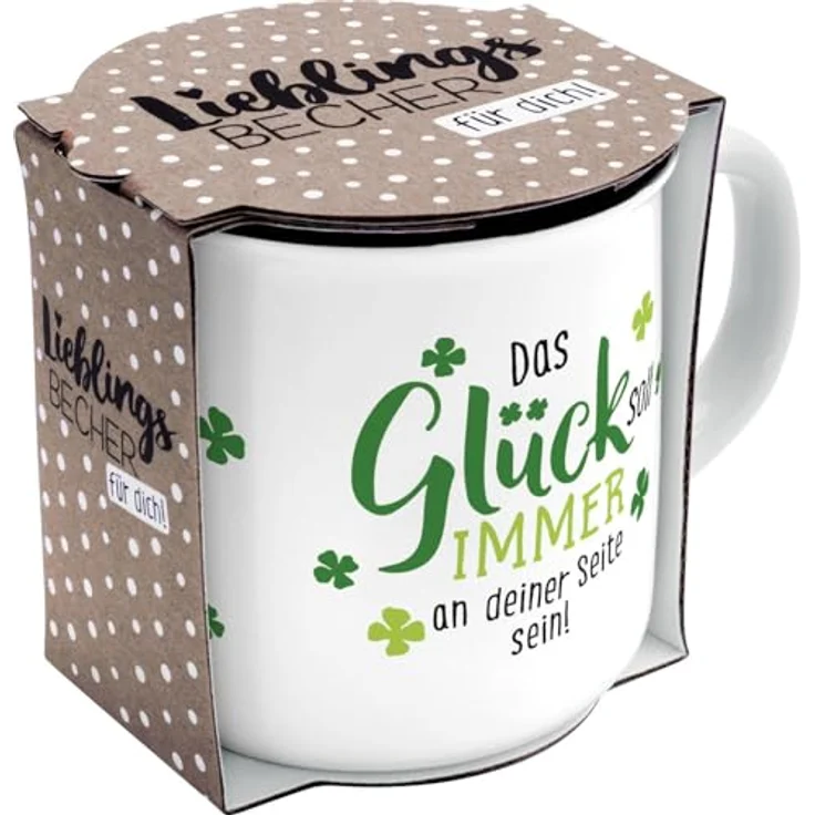 GRUSS & CO Becher Motiv Glück | New Bone China Porzellan, Emaille-Optik, 35 cl | Geschenk lustig, Glücksbringer | 73931 – Bild 4
