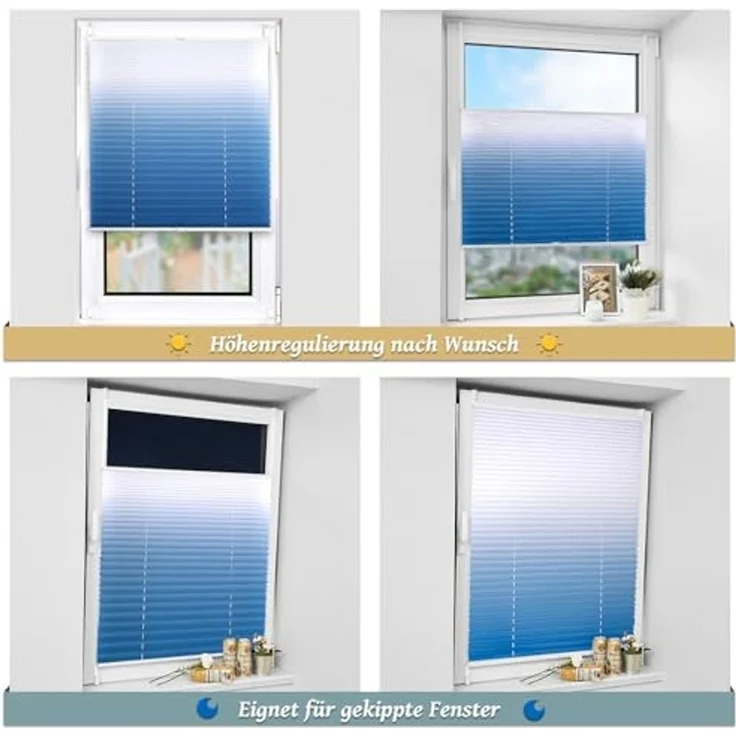 Plissee mit Farbverlauf 90x130 cm(BxH) Blau-Weiß plissees klemmfix ohne Bohen Blickdicht Faltrollo Lichtdurchlässig Rollos für Fenster ohne Bohren – Bild 6