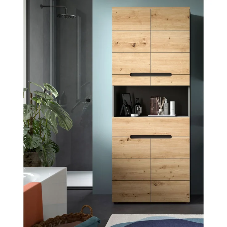 Xonox Canu Hochschrank breit (B/H/T: 76x193x34 cm) in Basalt grau Nachbildung und Artisan Nachbildung – Bild 6